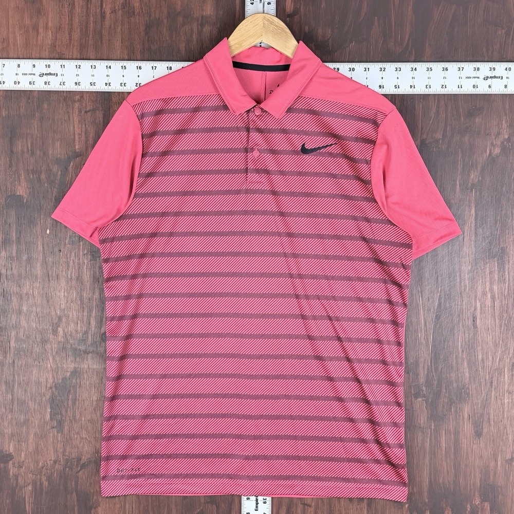 Nike Dri-Fit Golf Short Sleeve Polo Shirt Striped Red Black 929140-691 MenMedium
